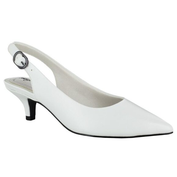 easy street Shoes - EASY STREET Faye Slingback Kitten-Heel Pumps White Size 8.5W